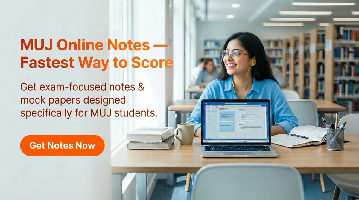 MUJ online notes showcase with student using laptop